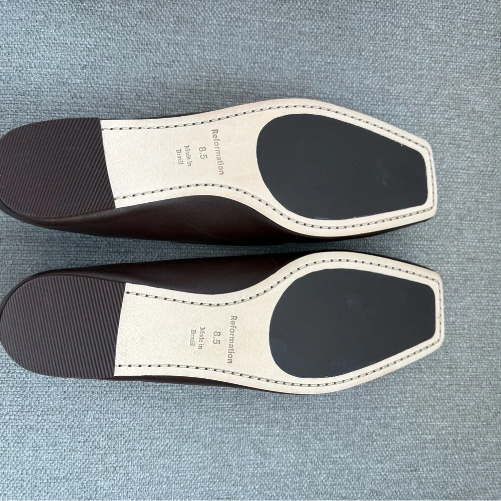 Reformation Brown Gathered-Toe Leather Ballet Flats - Picture 3 of 13